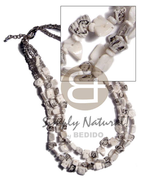 3 rows floating white rose plain and  black splashing combination and glass beads combination - Surfer Necklace