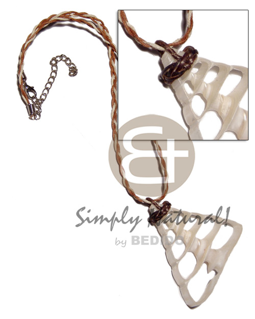 Sliced troca pendant in braided Surfer Necklace