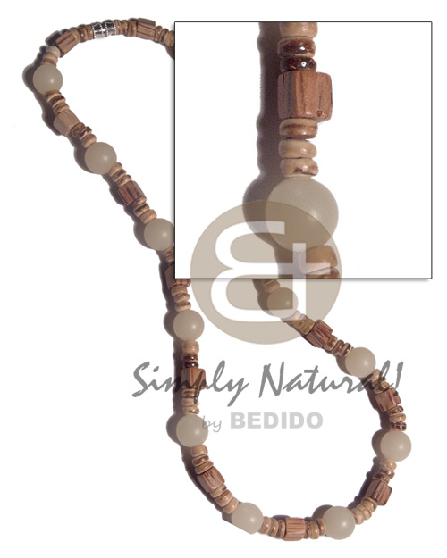 4-5mm  coco Pokalet nat. tiger  palmwood cubes and buri seed beads combination / 16in/ barrel lock - Surfer Necklace