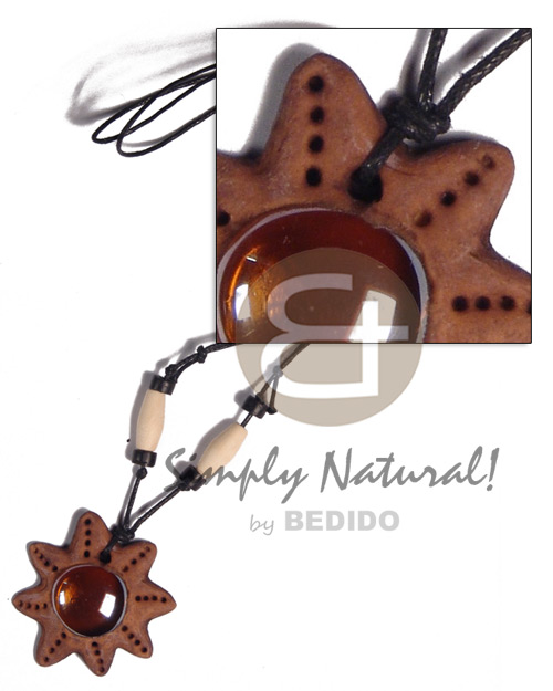 40mm  clay star  gemstone / adjustable black wax cord /tribal clay series - Surfer Necklace