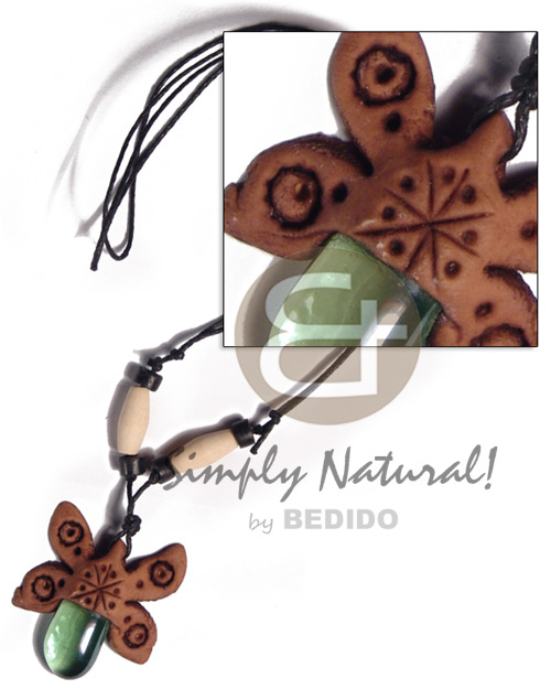 35mm clay bug  / adjustable black wax cord /tribal clay series - Surfer Necklace