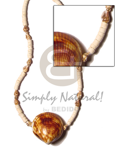 2-3mm coco heishe bleach/nassa tiger  cacol shell pendant - Surfer Necklace