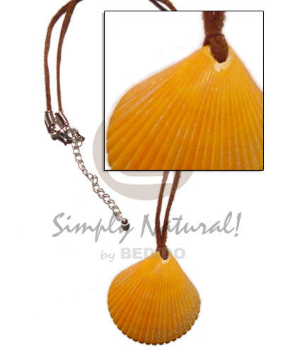 clam golden yellow palium pigtim shell pendant  in leather thong - Surfer Necklace