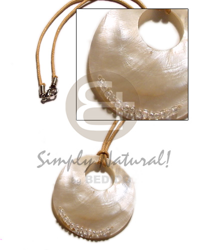 wax cord  50mm round hammershell glass beads - Surfer Necklace