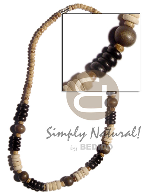 4-5mm coco Pokalet natural   8mm coco Pokalet bleach & greywood beads accent - Surfer Necklace