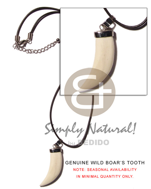 wax cord    genuine wild boars fang pendant - Surfer Necklace
