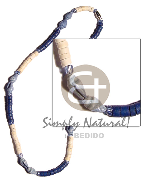 royal bule/bleach 4-5mm coco heishe  aqua blue nassa combination - Surfer Necklace