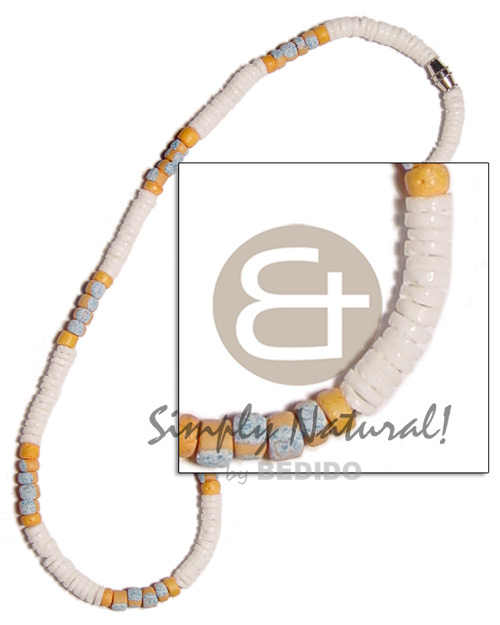 4-5mm white clam  4-5mm yellow coco Pokalet & splashing combination - Surfer Necklace