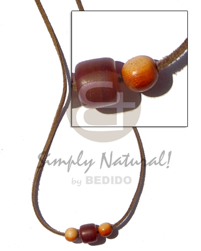 leather thong  horn cylinder & wood bead accent - Teens Necklace