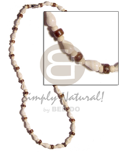 nassa white  coco Pokalet. 4-5mm nat. brown & 2-3mm bleach white - Teens Necklace