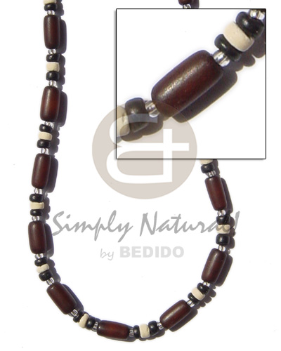 dark brown buri tube  black /bleach coco Pokalet & glass beads - Teens Necklace