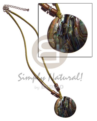 40mm round paua abalone in wax cord - Teens Necklace