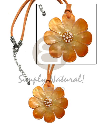 graduated orange tones hammershell flower pendant in orange wax cord - Teens Necklace