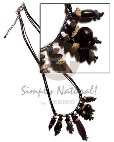dangling asstd. buri seeds   wood beads in double wax cord - Teens Necklace