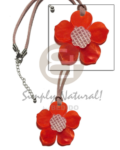 40mm red hammershell flower  groove nectar in leather thong - Teens Necklace