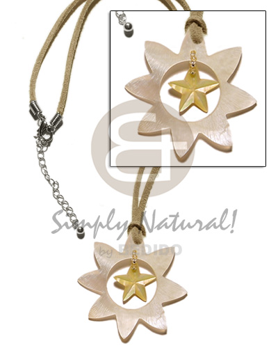 40mm star hammershell  dangling star 15mm MOP in wax cord - Teens Necklace