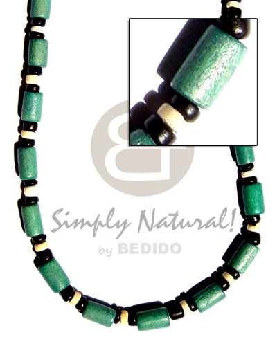green wood tube  pukalet black & white bleach - Teens Necklace