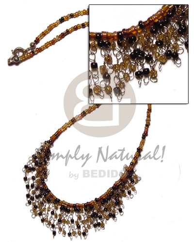 glass beads in light brown tones in metal looping - Teens Necklace