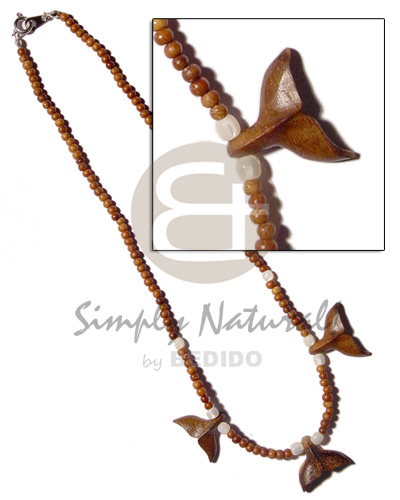 3-4mm bayong wood beads  bayong wood shark tail accent & shell beads - Teens Necklace