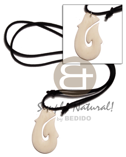 40mm celtic white carabao bone hook on adjustable leather thong - Teens Necklace