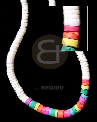 graduated white shell in coco heishe rainbow combination - Teens Necklace