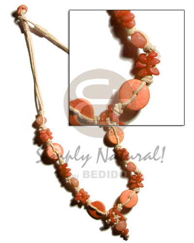 orange buri seed nuggets  7-8mm coco Pokalet. combination beige double wax cord - Teens Necklace