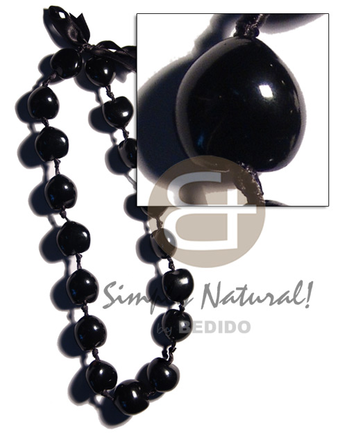 black kukui nuts  ( 16 pcs. ) / adjustable ribbon - Teens Necklace
