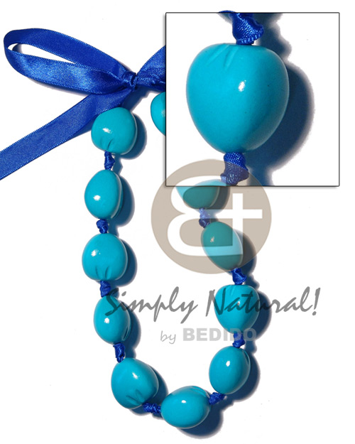 kukui nut  choker in graduated bright blue  ( 11pcs. ) / adjustable ribbon - Teens Necklace