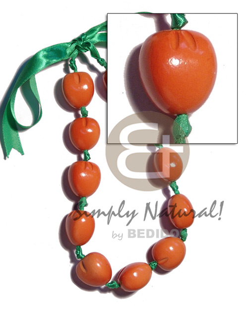 kukui nut  choker in graduated orange ( 11pcs. ) / adjustable ribbon - Teens Necklace