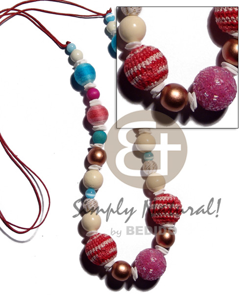 multicolored 20mm wrapped /crochet round wood beads  wood beads accent / 40 in - Teens Necklace