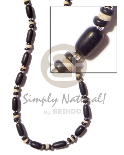 buri blk tube/4-5 Pokalet blk and bleach wht  glass beads - Teens Necklace