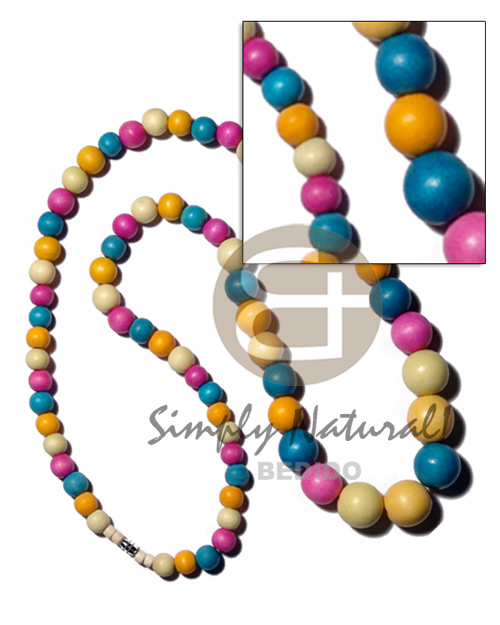 Multicolored graduated natural wood beads Teens Necklace
