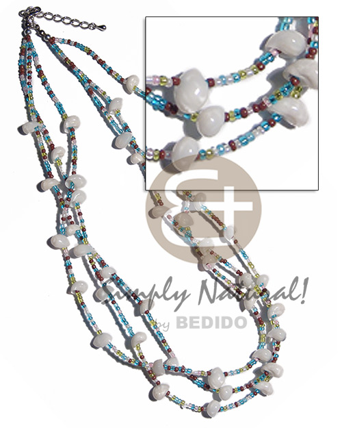3 layers glass beads  moonshells combination - Teens Necklace