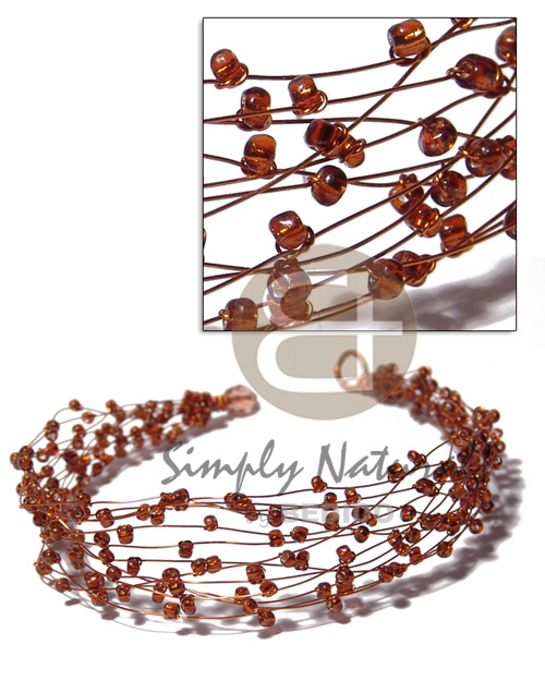 13 rows copper wire choker  clear brown glass beads - Teens Necklace