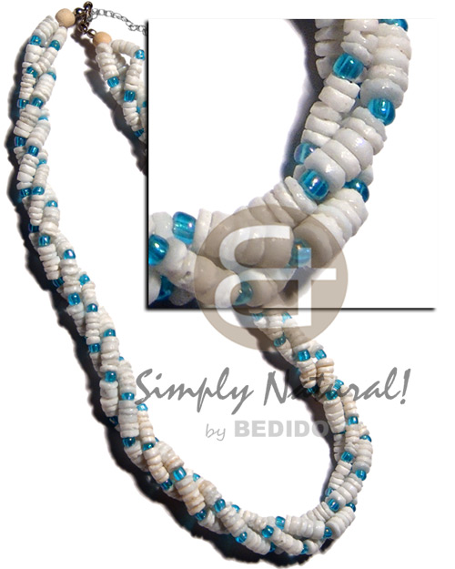 twisted white clam  aqua blue glass beads combination - Teens Necklace