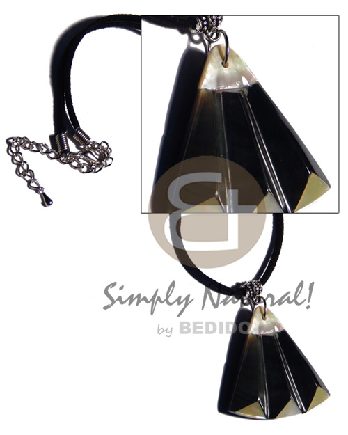 40mmx42mm laminated MOP/blacktab accordion fan pendant  resin backing in leather thong - Teens Necklace