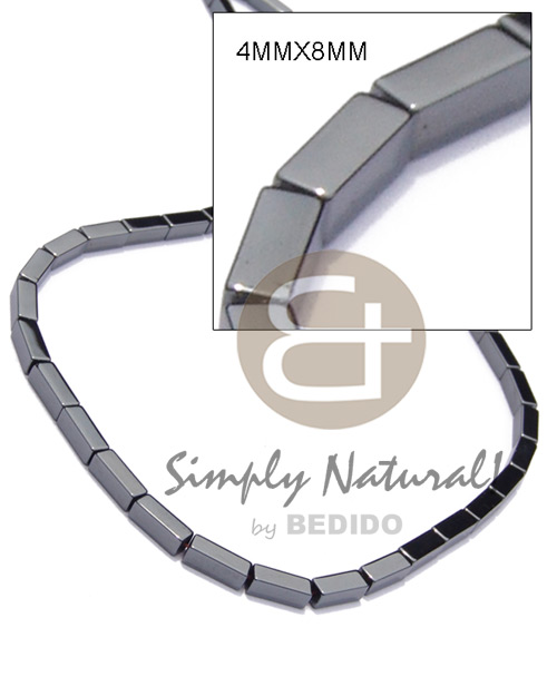hematite / silvery & shiny opaque stone / rectangle 4mmx8mm in magic wire - Teens Necklace