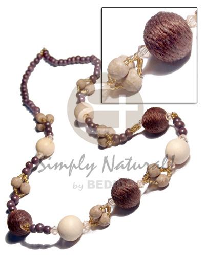 20mm wrapped round wood beads  8mm wood beads neckline  / 34in - Teens Necklace