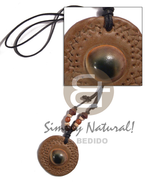 adjustable wax cord  42mm round clay  cats eye shell - Teens Necklace