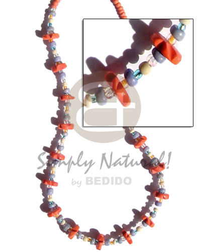 light orange coco pokalet and coco flower  pastel blue pokalet and glass beads alt. - Teens Necklace