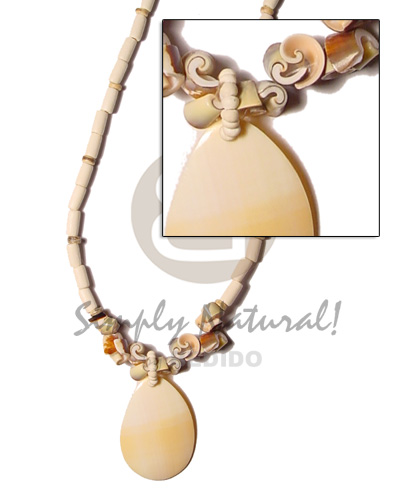bleach wood tube/ everlasting shell accent and melo shell pendant - Teens Necklace