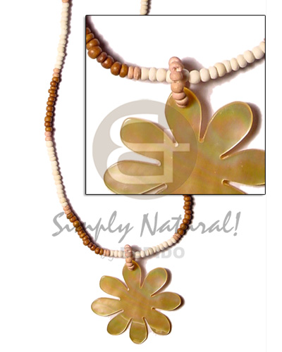 2-3 coco pokalet bleach/tan/dyed brown and MOP flower pendant - Teens Necklace