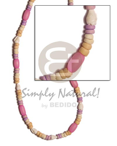 4-5mm coco Pokalet nat/ bleach/ pastel pink buri and white nassa - Teens Necklace