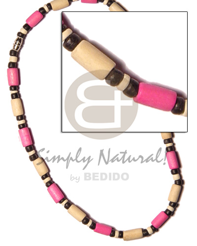bleach/pink wood tube  4-5mm blk/.bleach coco Pokalet alt - Teens Necklace