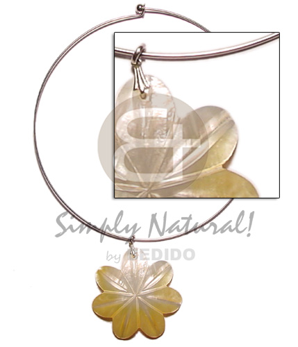 nickel-free silver hoop ring  6 petal MOP flower  groove - Teens Necklace