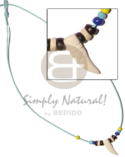 cord  beads/coco Pokalet and bone tooth pendant - Teens Necklace