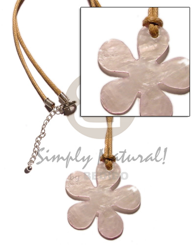 light brown wax cord  capiz flower shell pendant - Teens Necklace