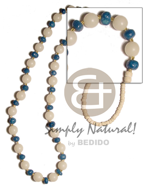 4-5mm coco Pokalet bleach  white buri beads & blue corals/glass beads/24 inches in length - Teens Necklace