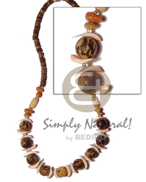 buri tiger bead  lihuanus, corals & 4-5mm coco nat. brown - Teens Necklace