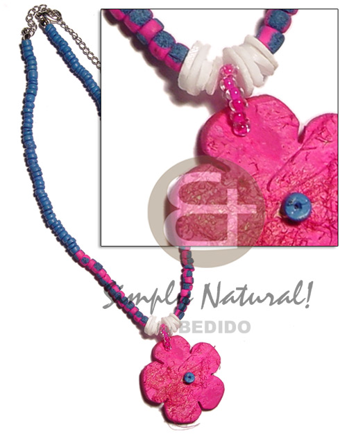 pink 4-5mm coco Pokalet. splashing  matching coco flower  blue 4-5mm coco Pokalet. & white rose combination - Teens Necklace